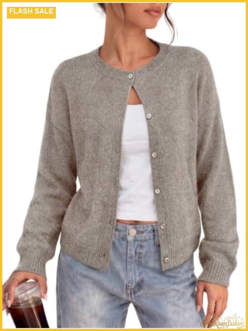 LILLUSORY Womens Crew Neck Button Down Cardigan Sweater Oversized Relaxed Fit